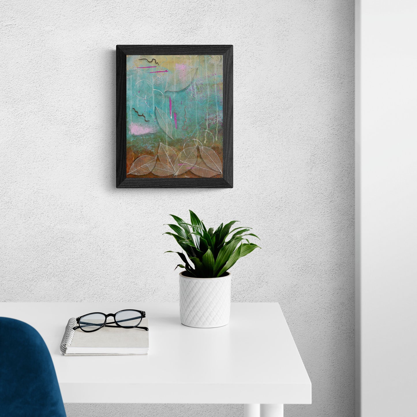 Rustic Charm Original Framed Abstract Painting | 11x14 Mixed Media Wall Art with Gold Accents