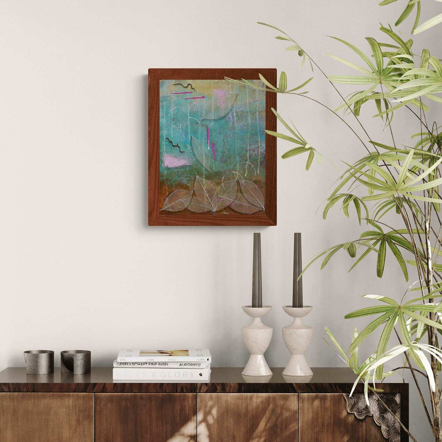 Rustic Charm Original Framed Abstract Painting | 11x14 Mixed Media Wall Art with Gold Accents