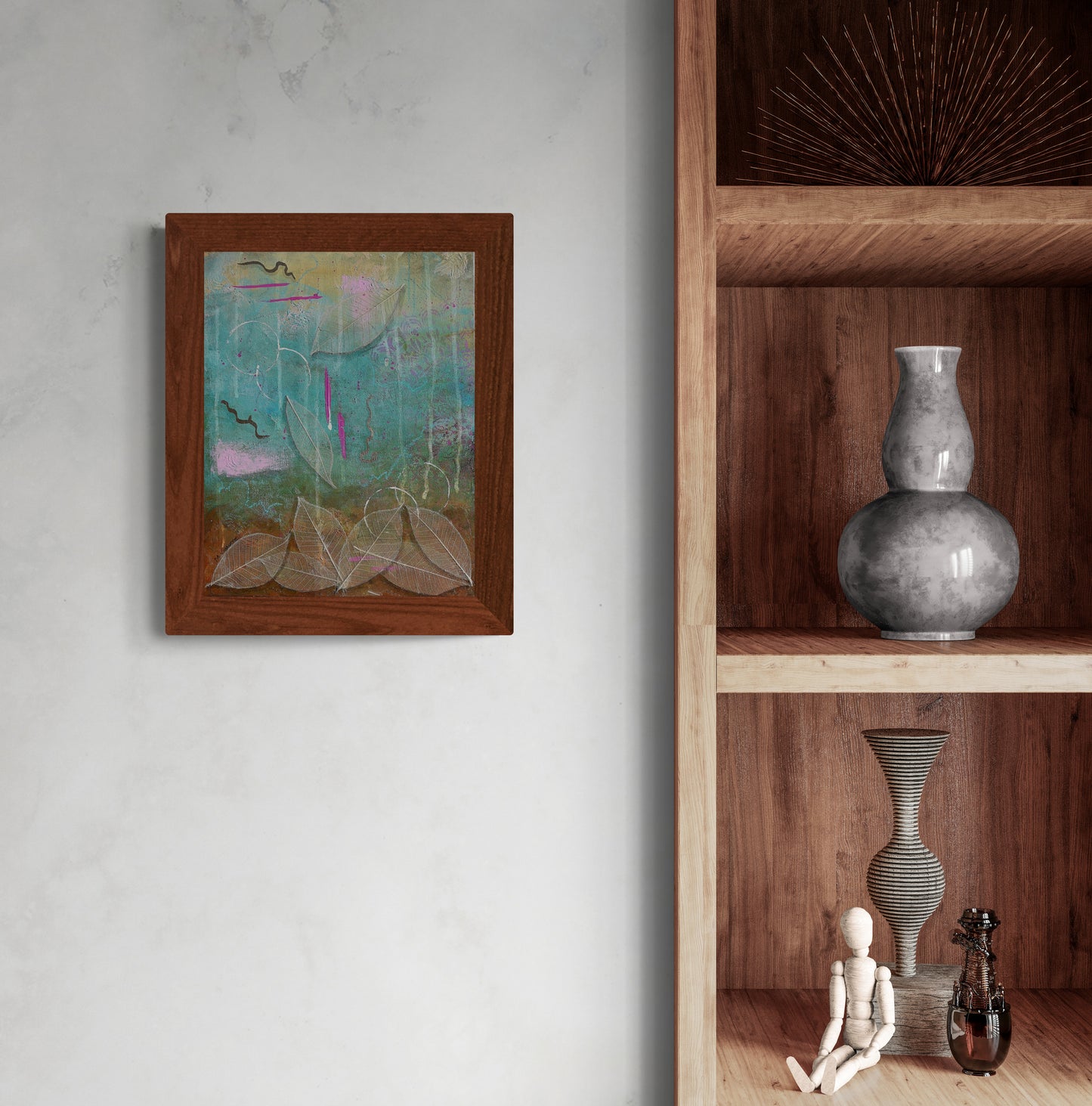 Rustic Charm Original Framed Abstract Painting | 11x14 Mixed Media Wall Art with Gold Accents