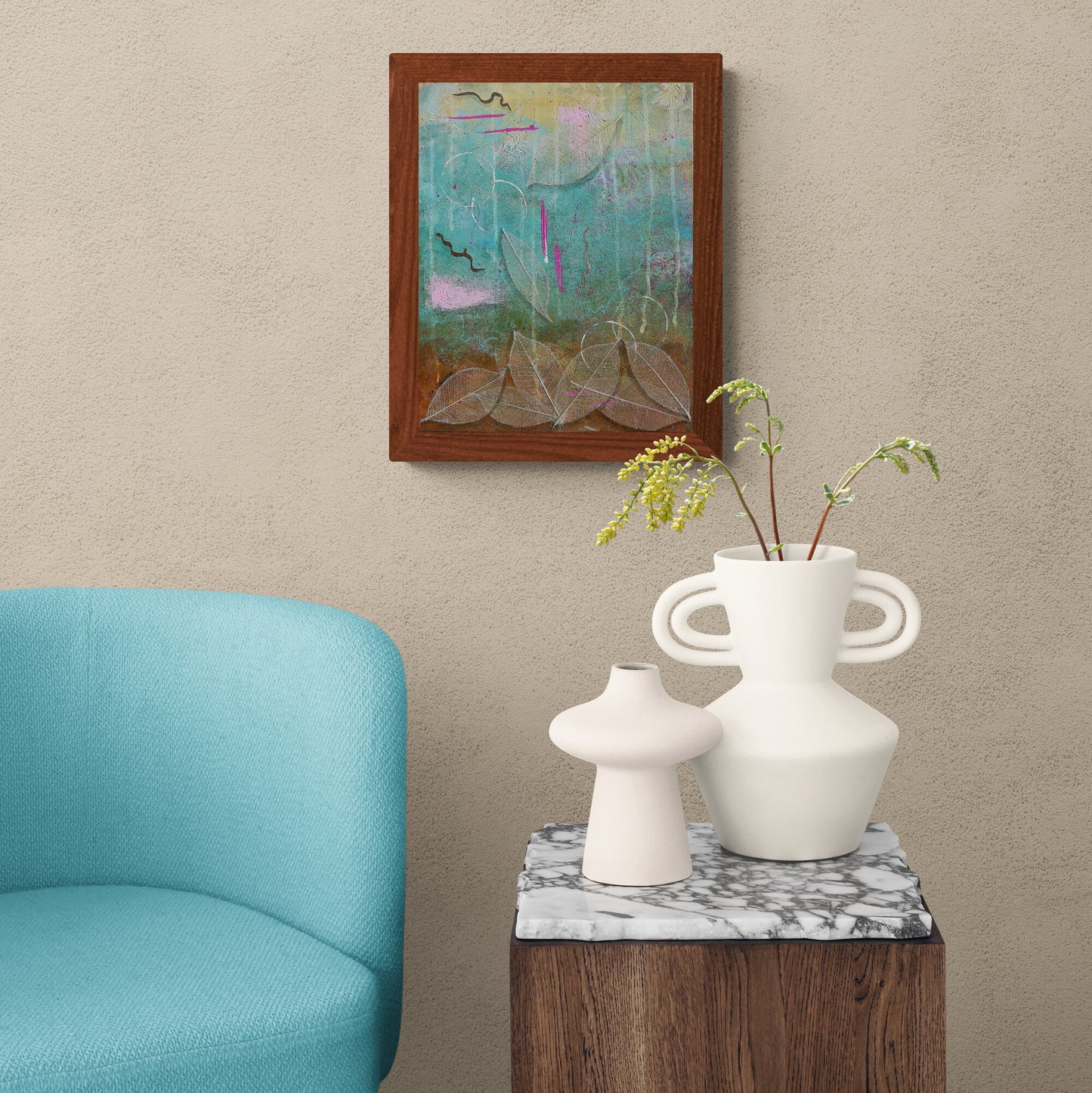 Rustic Charm Original Framed Abstract Painting | 11x14 Mixed Media Wall Art with Gold Accents