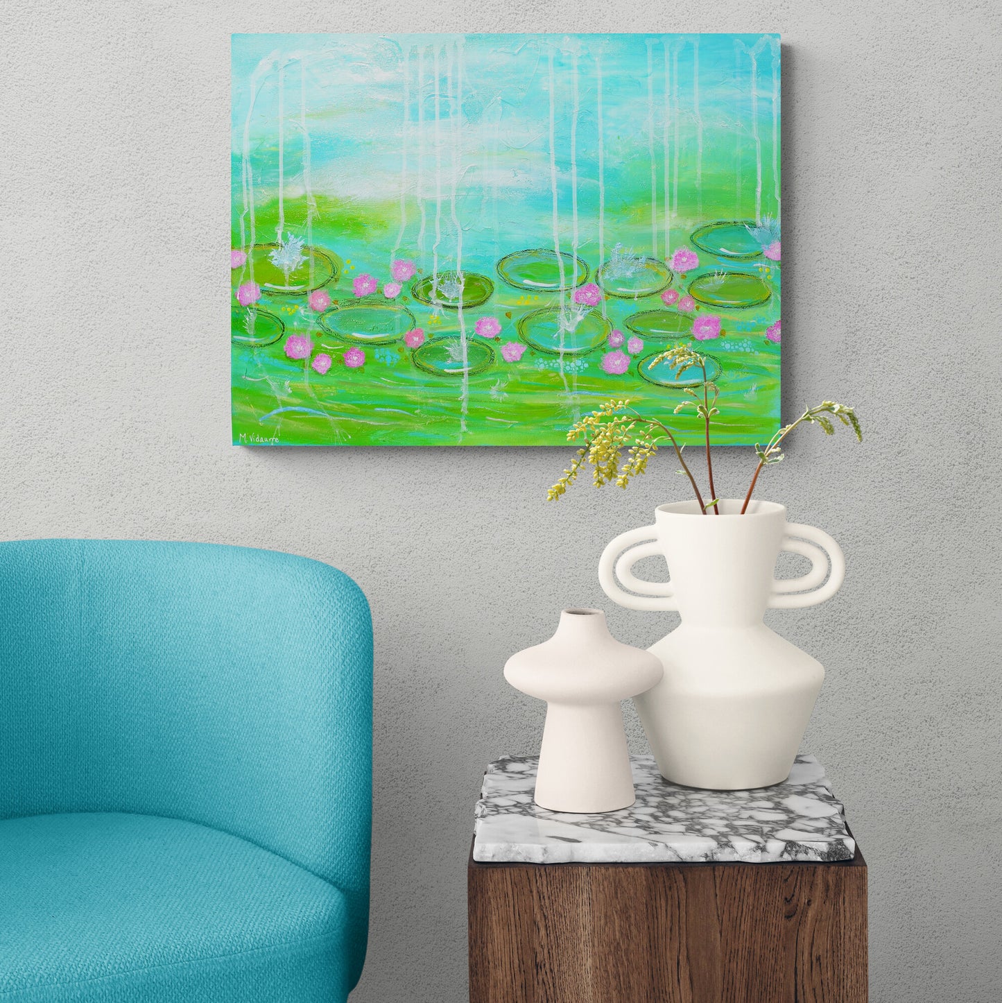 A Walk in Monet’s Garden Original Abstract Painting | Large Blue Green Textured Wall Art 18x24