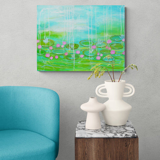 A Walk in Monet’s Garden Original Abstract Painting | Large Blue Green Textured Wall Art 18x24