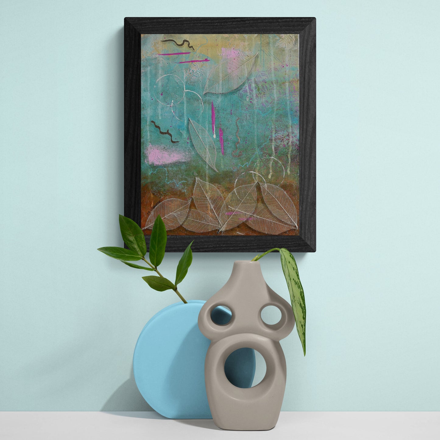 Rustic Charm Original Framed Abstract Painting | 11x14 Mixed Media Wall Art with Gold Accents