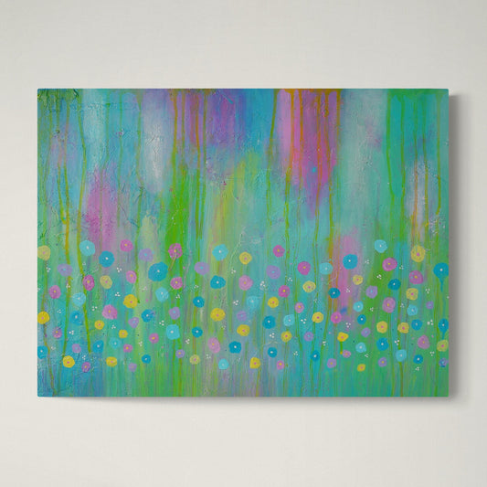 Aurora's Garden original abstract floral painting, 18x24 acrylic on canvas, full front view