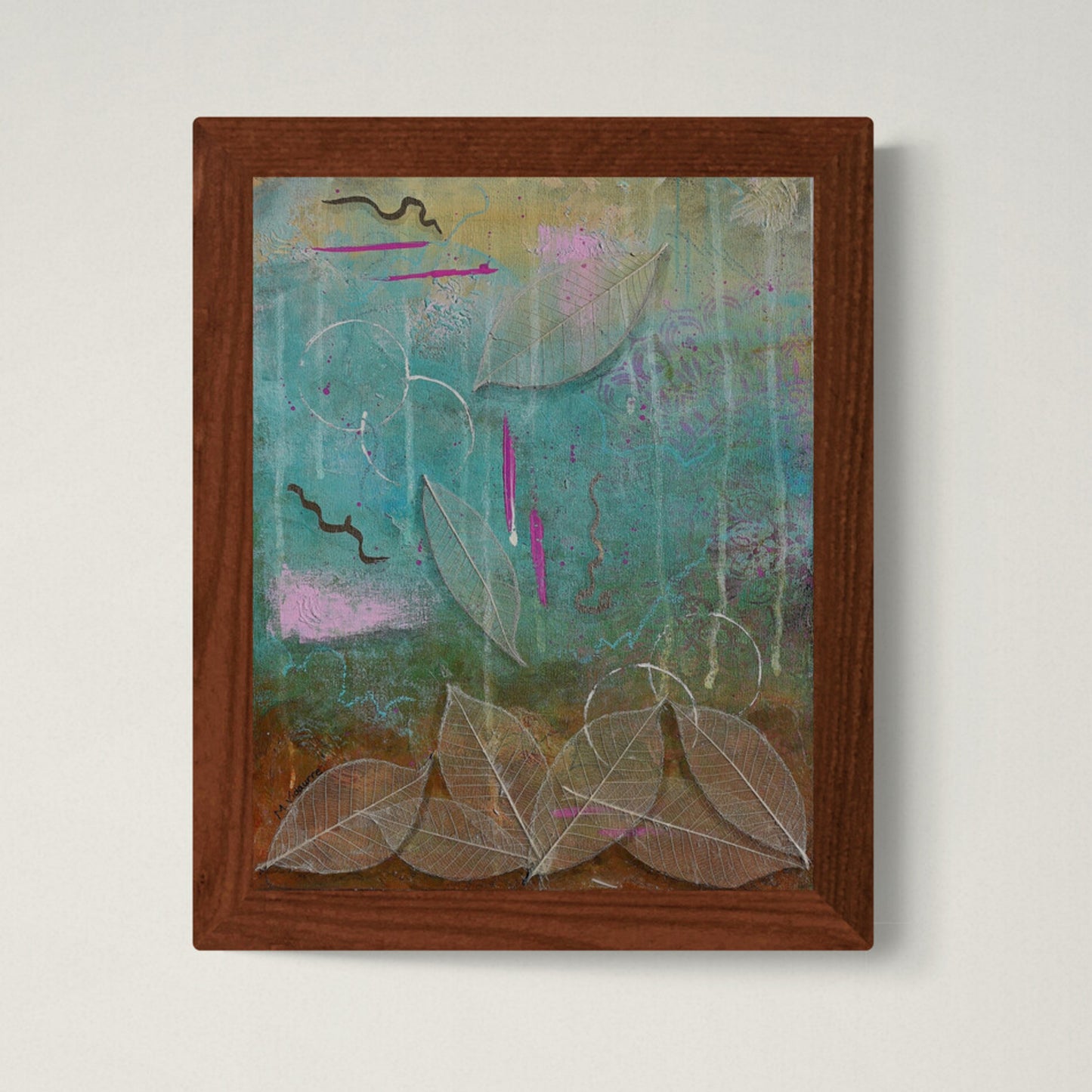 Rustic Charm Original Framed Abstract Painting | 11x14 Mixed Media Wall Art with Gold Accents
