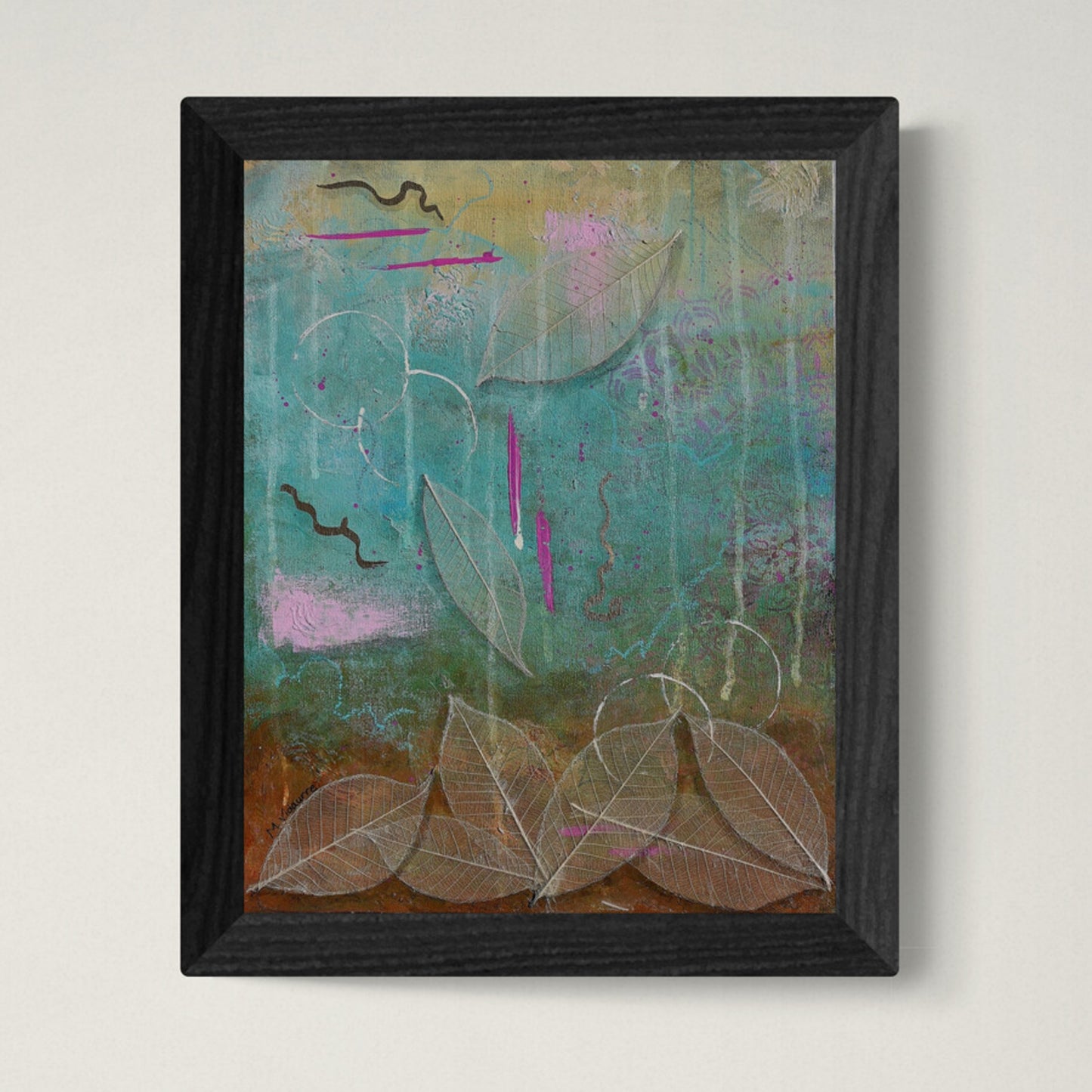 Rustic Charm Original Framed Abstract Painting | 11x14 Mixed Media Wall Art with Gold Accents