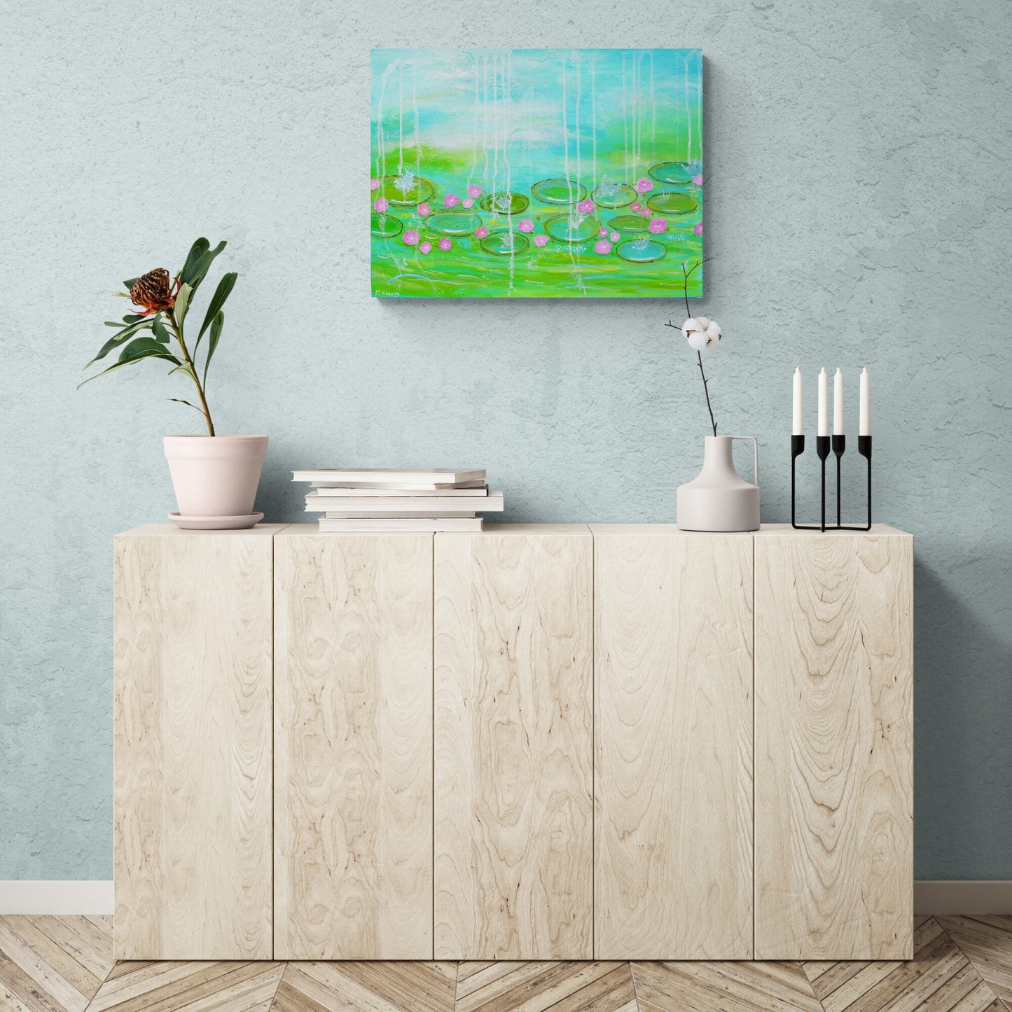 A Walk in Monet’s Garden Original Abstract Painting | Large Blue Green Textured Wall Art 18x24