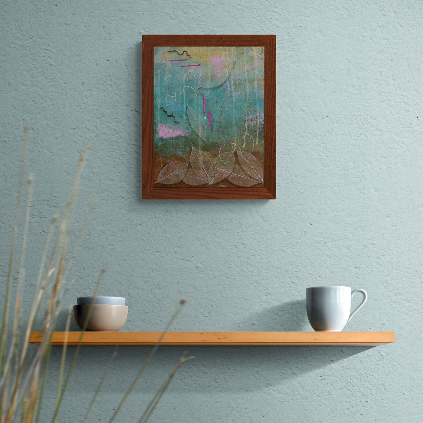 Rustic Charm Original Framed Abstract Painting | 11x14 Mixed Media Wall Art with Gold Accents