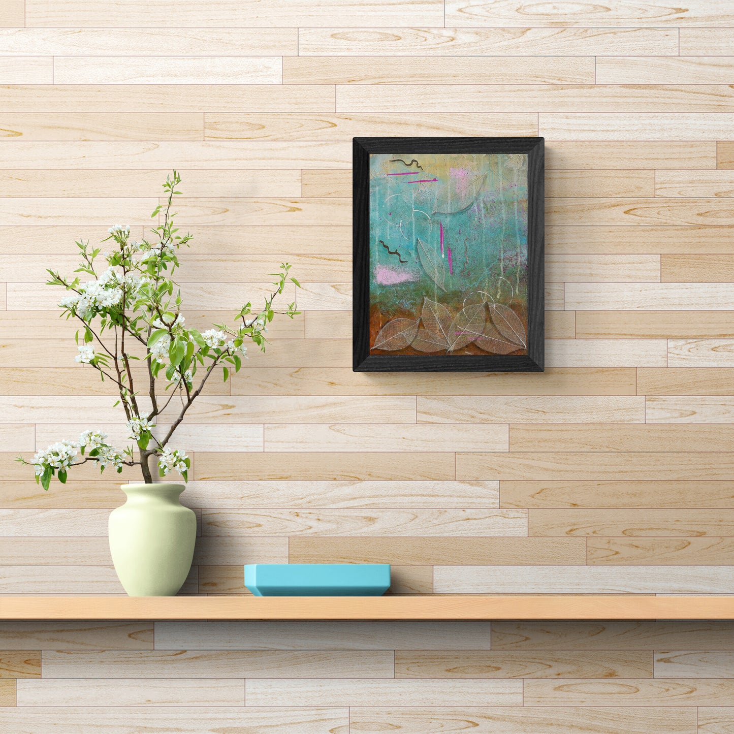 Rustic Charm Original Framed Abstract Painting | 11x14 Mixed Media Wall Art with Gold Accents